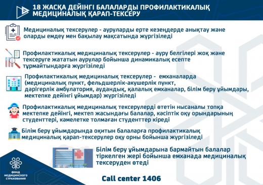 18 жасқа дейінгі балаларды профилактикалық медициналық  қарап тексеру