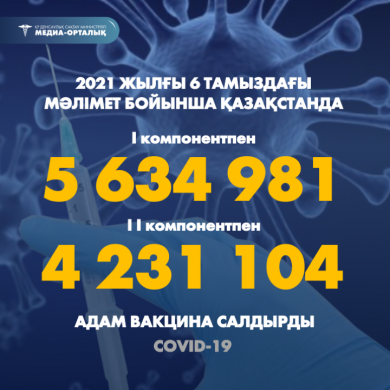 2021 жылғы 6 тамыздағы мәлімет бойынша Қазақстанда I компонентпен 5 634 981 адам вакцина салдырды, II компонентпен 4 231 104 адам.