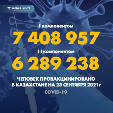 I компонентом 7 408 957 человек провакцинировано в Казахстане на 23 сентября 2021 г, II компонентом 6 289 238 человек.