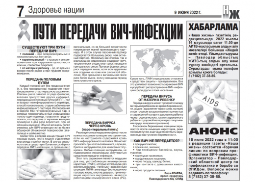 О путях передачи ВИЧ – в Павлодарской газете «Наша жизнь»     #ocspidpavlodar  #ЖОКСПИД2030