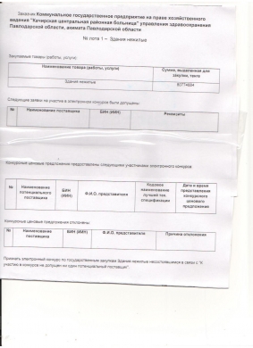 Протокол итогов государственных закупок приобретения здания врачебной амбулатории с.Федоровка